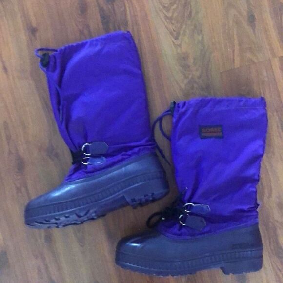Sorel Purple winter boots rubber wool nylon size 5 - Picture 1 of 8